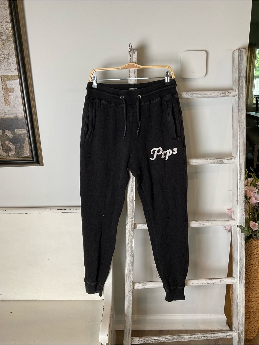 PRPS Blk Quilted Joggers Mens Pocket Drawstring Sweatpants RN 0100964 EUC Small